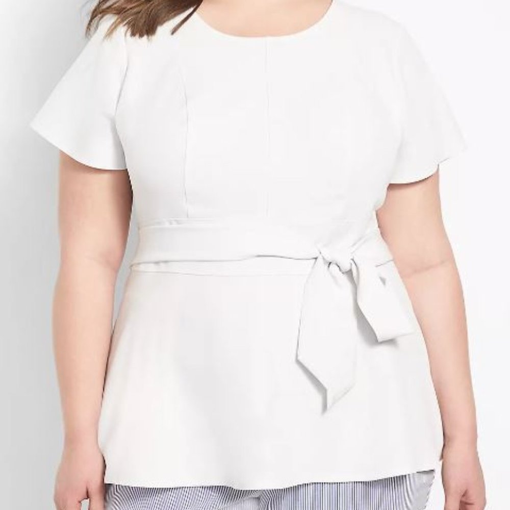 Lane Bryant Fitted Short -Sleeve Crew-Neck Lena Top - White Plus Size 22